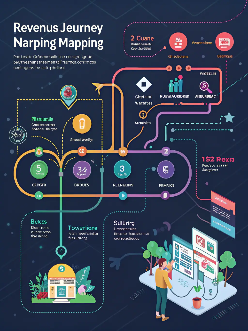 A graphic illustrating customer journey mapping, showing the various touchpoints and interactions a customer has with a business.